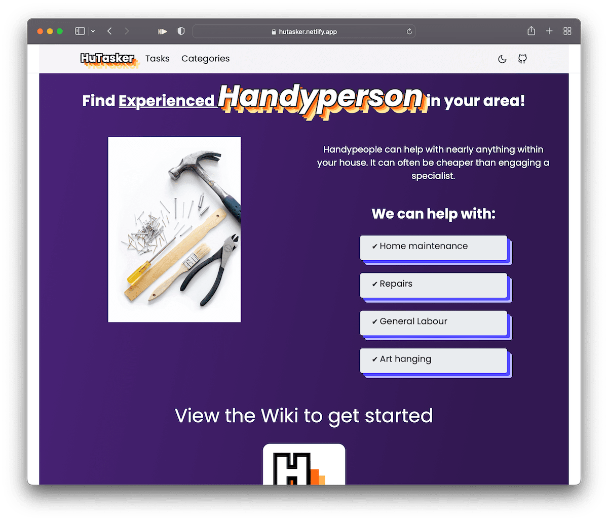 HuTasker screenshot of category page