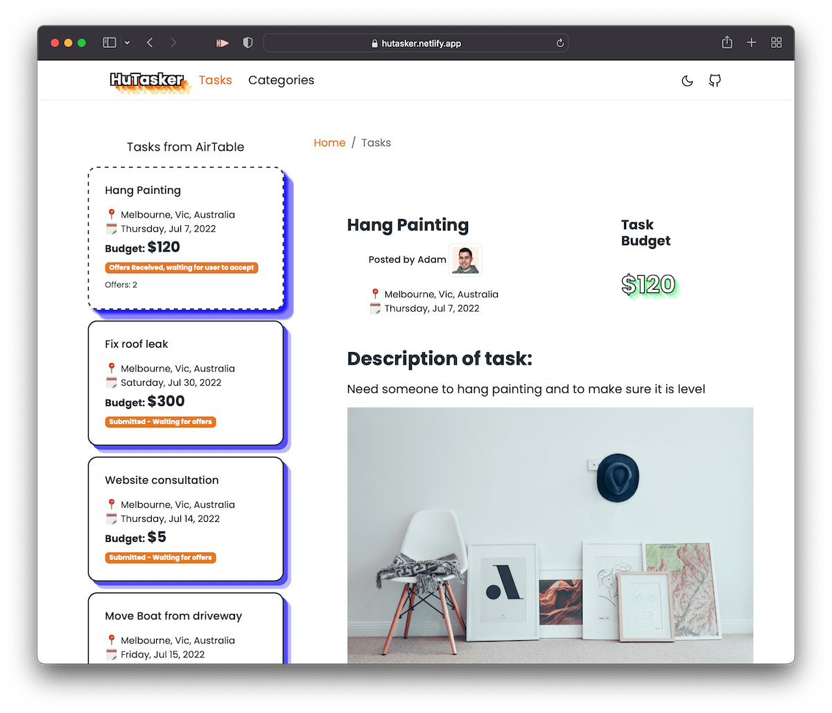 HuTasker screenshot of category paget