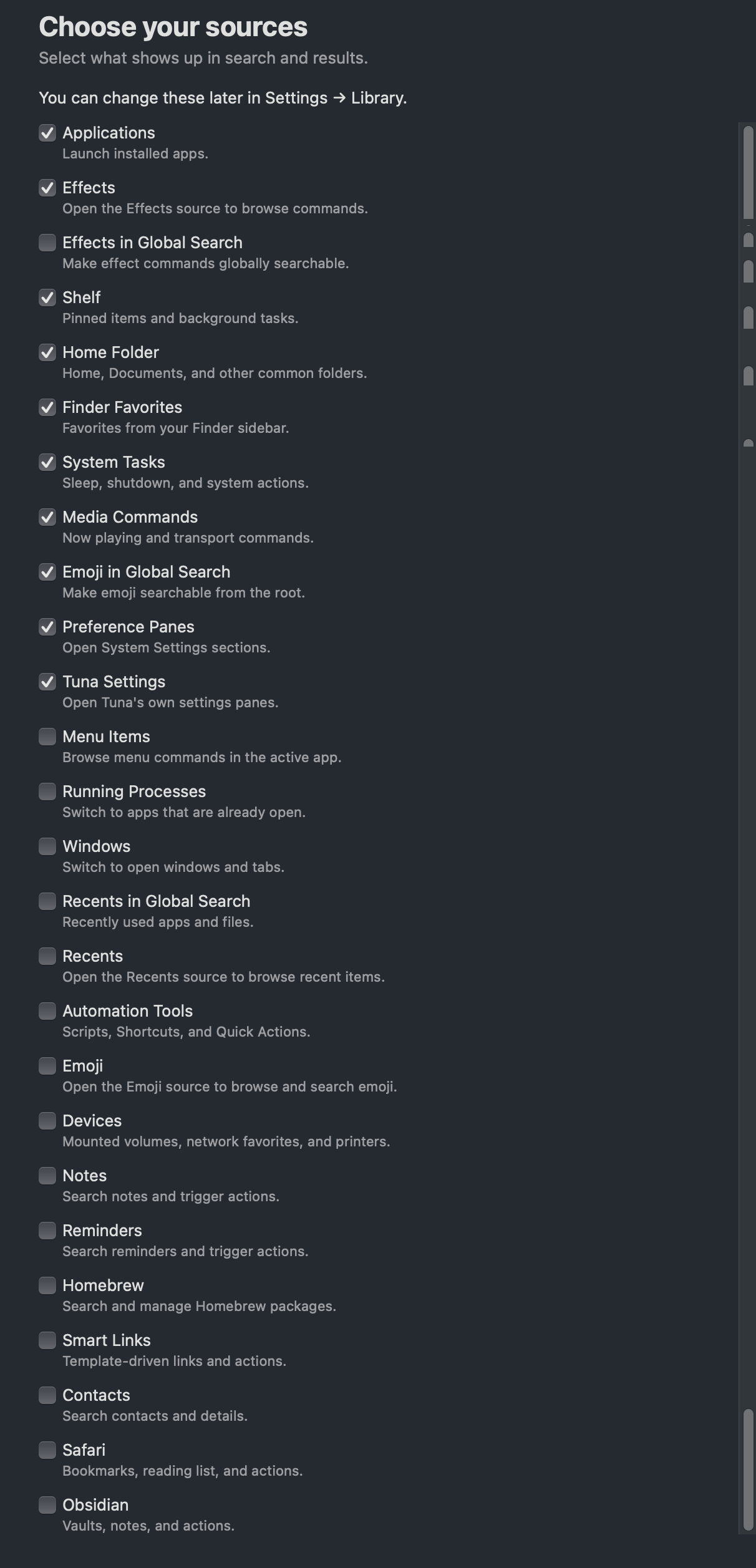 Onboarding menu captured to show all scrollable content