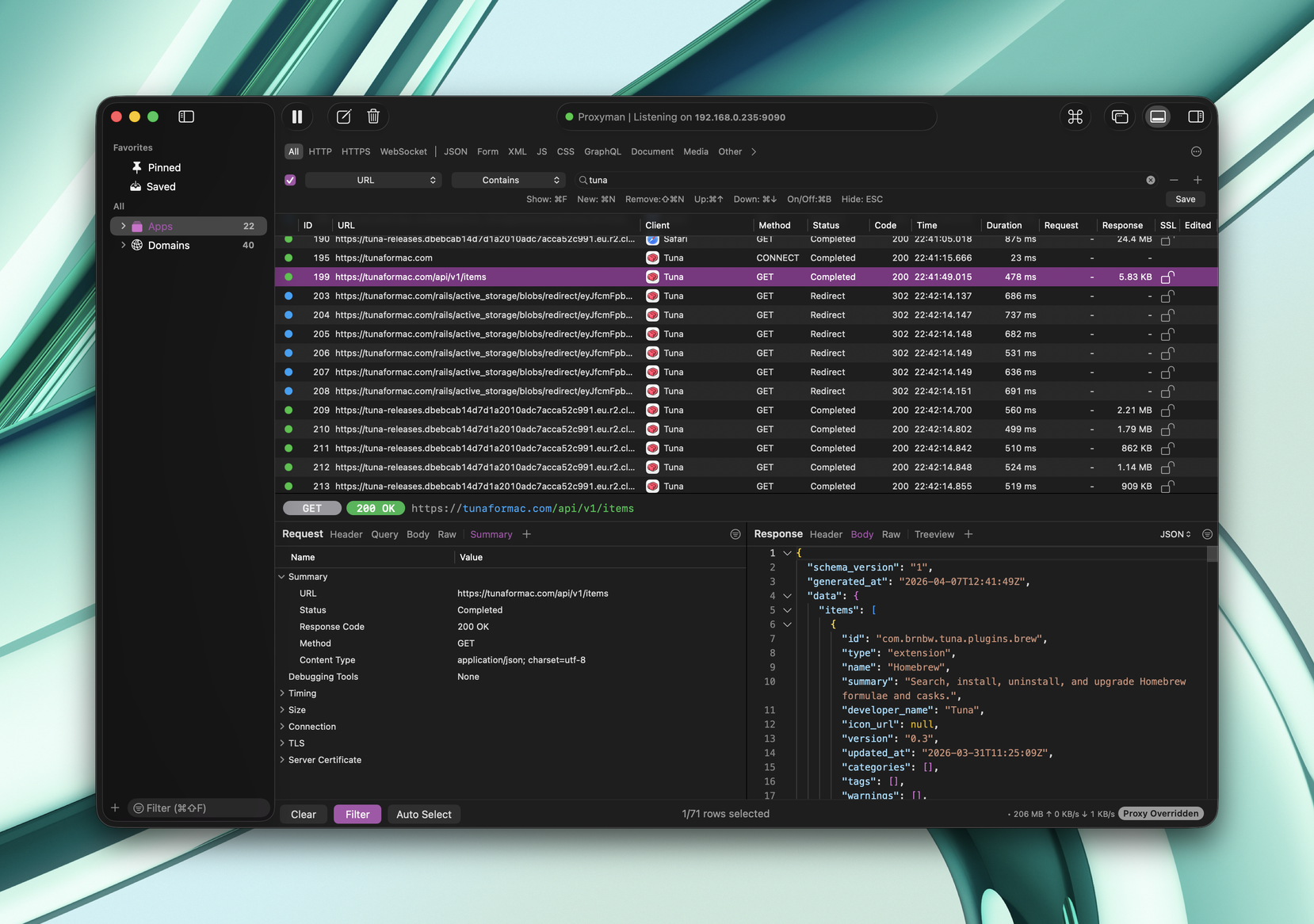 Tuna telemetry sample